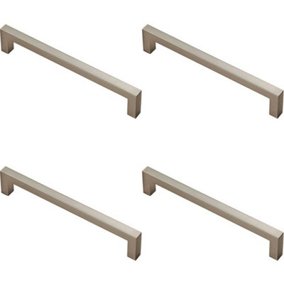 4x Square Block Pull Handle 170 x 10mm 160mm Fixing Centres Satin Nickel