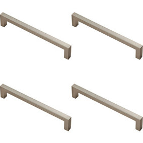 4x Square Block Pull Handle 170 x 10mm 160mm Fixing Centres Satin Nickel