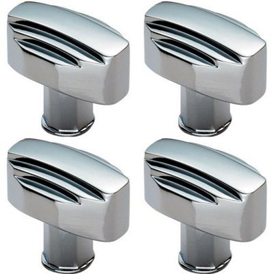 4x Square Cabinet Door Knob Geometric Design 30 x 20mm Polished Chrome