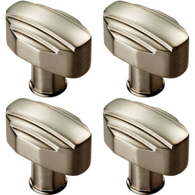 4x Square Cabinet Door Knob Geometric Design 30 x 20mm Satin Nickel