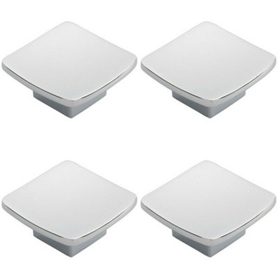 4x Square Curved Cupboard Door Knob 45 x 45mm Polished Chrome Cabinet Handle