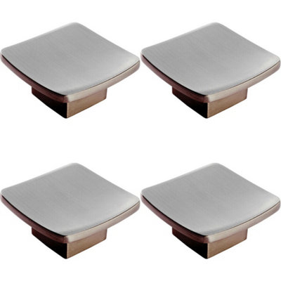 4x Square Curved Cupboard Door Knob 45 x 45mm Satin Nickel Cabinet Handle