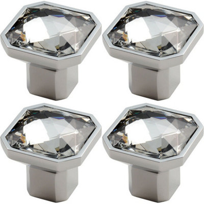 4x Square Faceted Crystal Cupboard Door Knob 32 x 32 x 32mm Polished Chrome Price Comparisons | Compare The Build