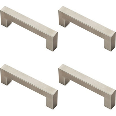4x Square Linear Block Pull Handle 110 x 14mm 96mm Fixing Centres Satin Steel