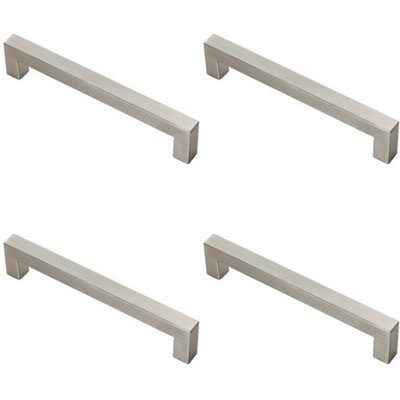 4x Square Linear Block Pull Handle 174 x 14mm 160mm Fixing Centres Satin Steel