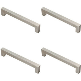 4x Square Linear Block Pull Handle 174 x 14mm 160mm Fixing Centres Satin Steel