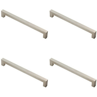 4x Square Linear Block Pull Handle 206 x 14mm 192mm Fixing Centres Satin Steel