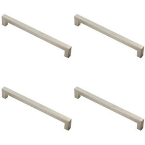 4x Square Linear Block Pull Handle 206 x 14mm 192mm Fixing Centres Satin Steel