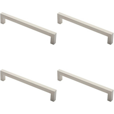 4x Square Mitred Door Pull Handle 319 x 19mm 300mm Fixing Centres Satin Steel