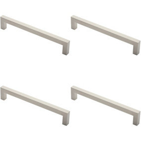 4x Square Mitred Door Pull Handle 319 x 19mm 300mm Fixing Centres Satin Steel