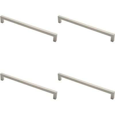 4x Square Mitred Door Pull Handle 469 x 19mm 450mm Fixing Centres Satin Steel