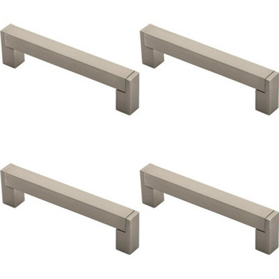 4x Square Section Bar Pull Handle 143 x 15mm 128mm Fixing Centres Satin Nickel