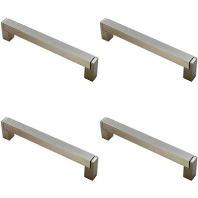 4x Square Section Bar Pull Handle 207 x 15mm 192mm Fixing Centres Satin Nickel