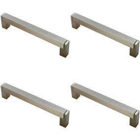 4x Square Section Bar Pull Handle 207 x 15mm 192mm Fixing Centres Satin Nickel