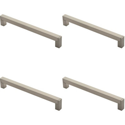 4x Square Section Bar Pull Handle 239 x 15mm 224mm Fixing Centres Satin Nickel