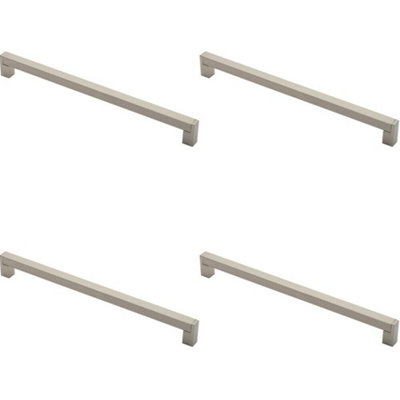 4x Square Section Bar Pull Handle 335 x 15mm 320mm Fixing Centres Satin Nickel