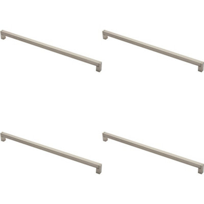 4x Square Section Bar Pull Handle 463 x 15mm 448mm Fixing Centres Satin Nickel