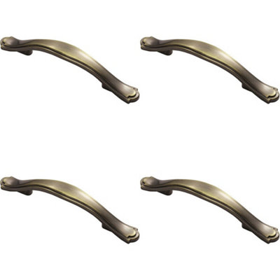 4x Stepped Edge Cupboard Bow Pull Handle 76mm Fixing Centres Burnished Brass