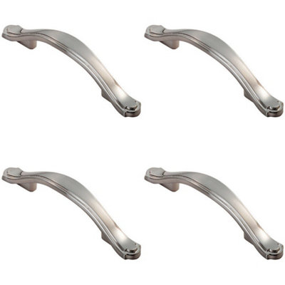4x Stepped Edge Cupboard Bow Pull Handle 76mm Fixing Centres Satin Nickel