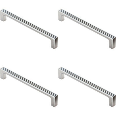 4x Straight D Bar Door Handle with Grooves 160mm Fixing Centres Polished Chrome