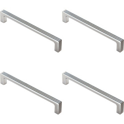 4x Straight D Bar Door Handle with Grooves 160mm Fixing Centres Polished Chrome