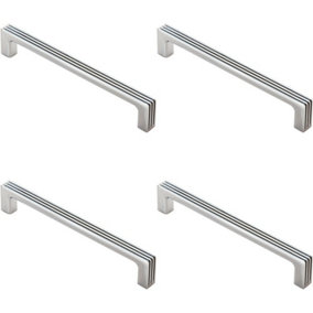 4x Straight D Bar Door Handle with Grooves 160mm Fixing Centres Polished Chrome