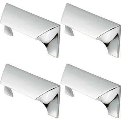 4x Straight Fingertip Cup Pull Handle 120 x 40mm 96mm Fixing Centres Chrome
