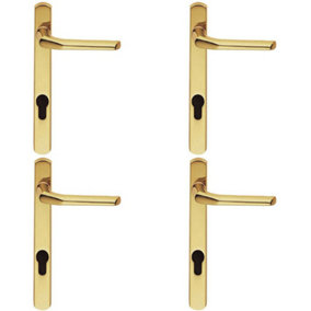 4x Straight Lever Door Handle on Lock Backplate Polished Brass 208mm X 25mm