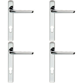 4x Straight Lever Door Handle on Lock Backplate Polished Chrome 208mm X 26mm