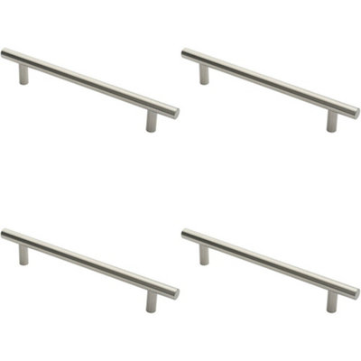 4x Straight T Bar Door Pull Handle 400 x 19mm 300mm Fixing Centres Satin Steel