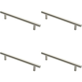 4x Straight T Bar Door Pull Handle 400 x 19mm 300mm Fixing Centres Satin Steel