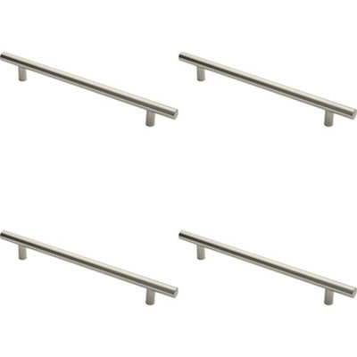 4x Straight T Bar Pull Handle 600 x 30mm 450mm Fixing Centres Satin Steel