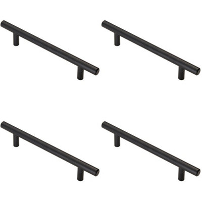 4x T Bar Cupboard Pull Handle 188 x 12mm 128mm Fixing Centres Matt Black