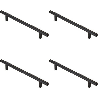 4x T Bar Cupboard Pull Handle 220 x 12mm 160mm Fixing Centres Matt Black