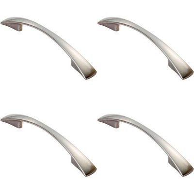 4x Tapered Pull Handle 138 x 16mm 96mm Fixing Centres Satin Nickel Curved Bow