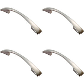 4x Tapered Pull Handle 138 x 16mm 96mm Fixing Centres Satin Nickel Curved Bow