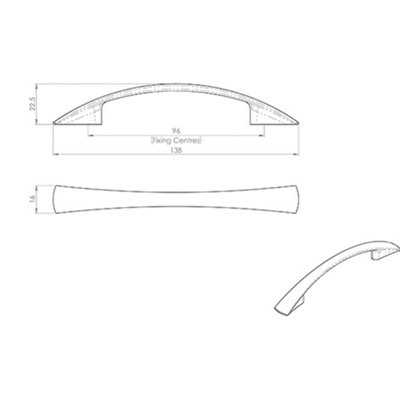 4x Tapered Pull Handle 138 x 16mm 96mm Fixing Centres Satin Nickel Curved Bow