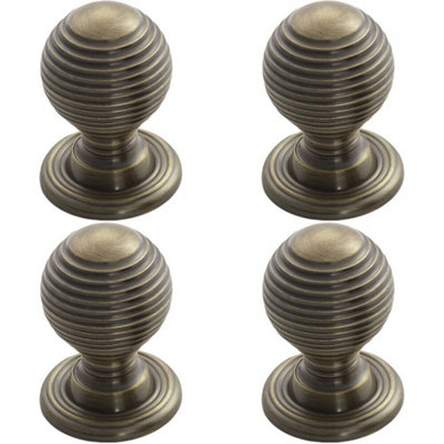 4x Textured Reeded Ball Cupboard Door Knob 23mm Dia Florentine Bronze Handle