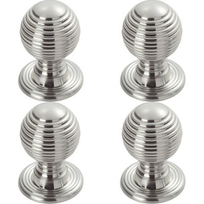 4x Textured Reeded Ball Cupboard Door Knob 23mm Dia Polished Chrome Handle