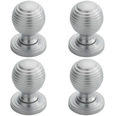 4x Textured Reeded Ball Cupboard Door Knob 23mm Dia Satin Chrome Handle