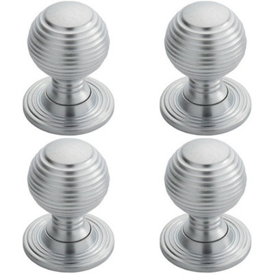 4x Textured Reeded Ball Cupboard Door Knob 35mm Dia Satin Chrome Handle