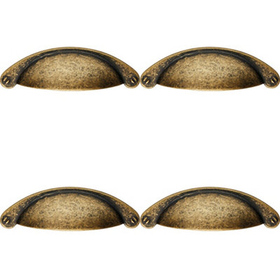 4x Traditional Cup Pull Handle 104 x 26mm 64mm Fixing Centres Antique Brass