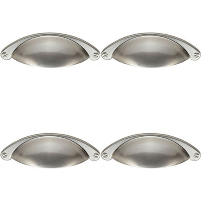 4x Traditional Cup Pull Handle 104 x 26mm 64mm Fixing Centres Satin Nickel