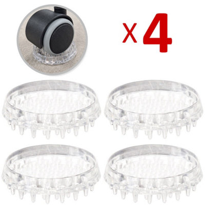 4x Transparent Castor Wheel Cups - Non Slip - Prevent Furniture Moving on Carpet