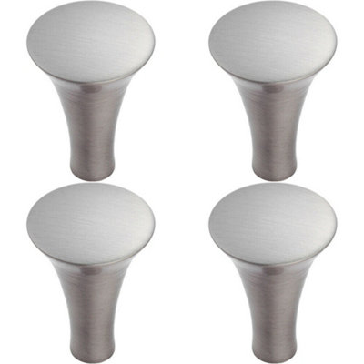 4x Trumpet Cupboard Door Knob 25mm Diameter Satin Nickel Cabinet Handle