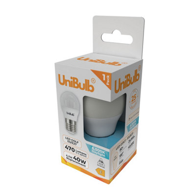 4x UniBulb LED Golf Ball E27 470lm 4.2W 6500K (Daylight) Light Bulb ...