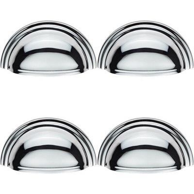 4x Victorian Cup Pull Handle Polished Chrome 92 x 46mm 76mm Fixing Centres