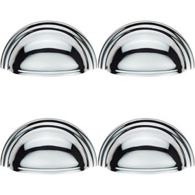 4x Victorian Cup Pull Handle Polished Chrome 92 x 46mm 76mm Fixing Centres