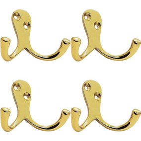 4x Victorian One Piece Double Bathroom Robe Hook 26mm Projection Polished Brass