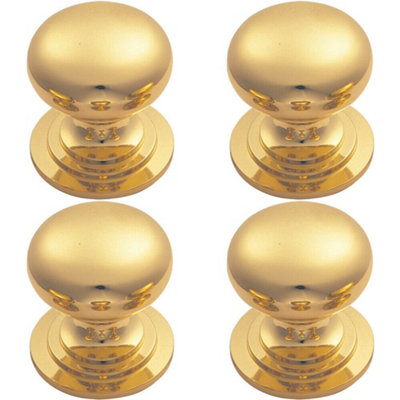 4x Victorian Round Cupboard Door Knob 25mm Dia Polished Brass Cabinet Handle